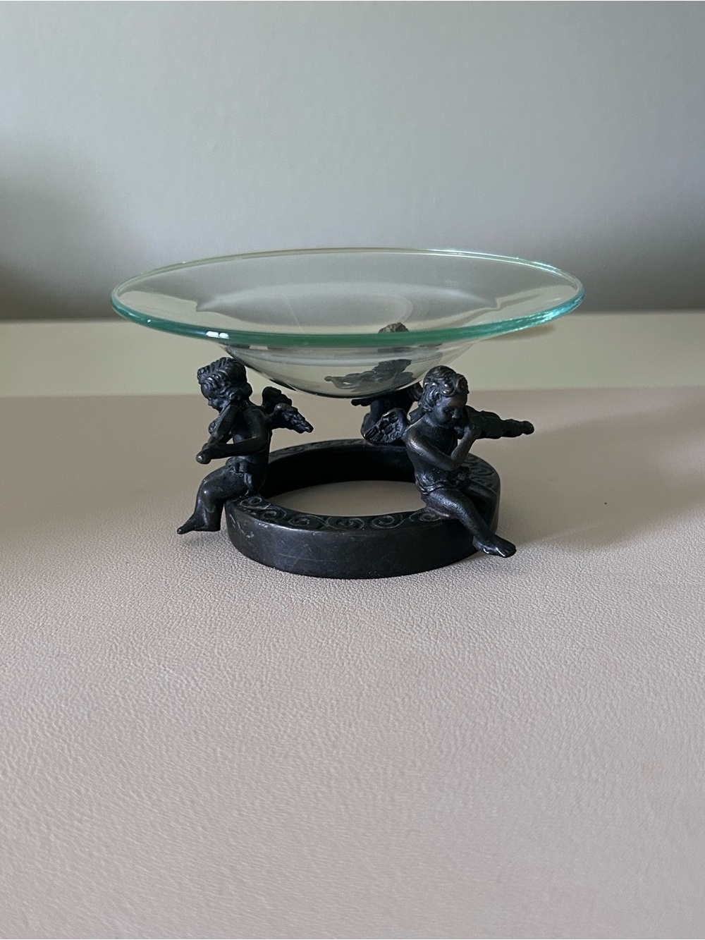 Vintage Brass Cherubs Angels Violins For Marble Stone Crystal Ball Base Votive